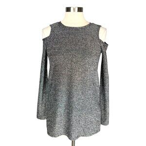 Michael Kors Womens Black Silver Metallic Cold Shoulder Top Long Sleeves size S